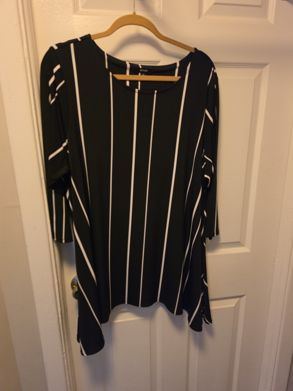Alfani Black Top with White Vertical Stripes - Long Sleeve